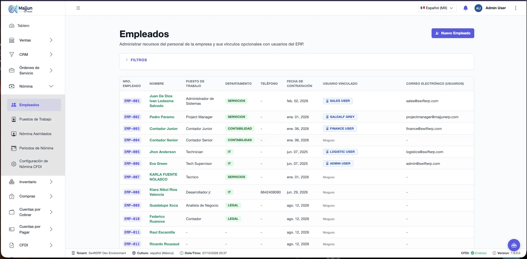 Pantalla de Empleados