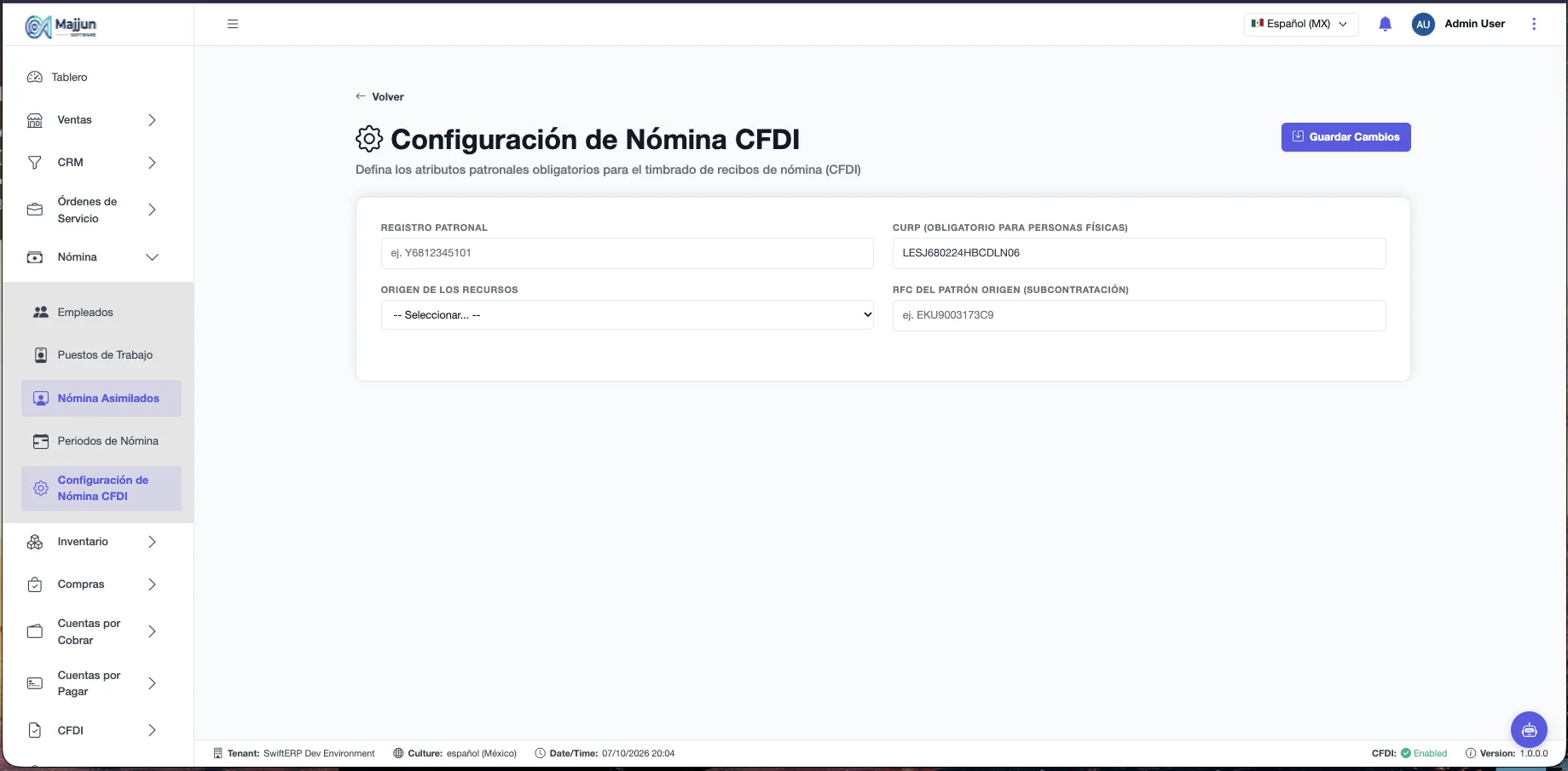 Configuración de Nómina CFDI