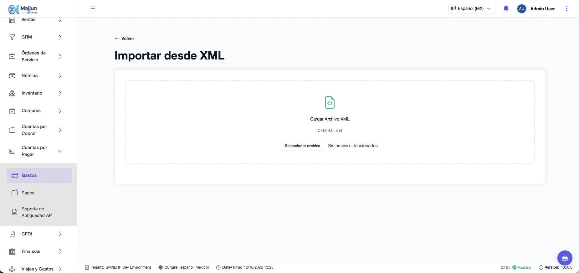 Ventana para importar XML