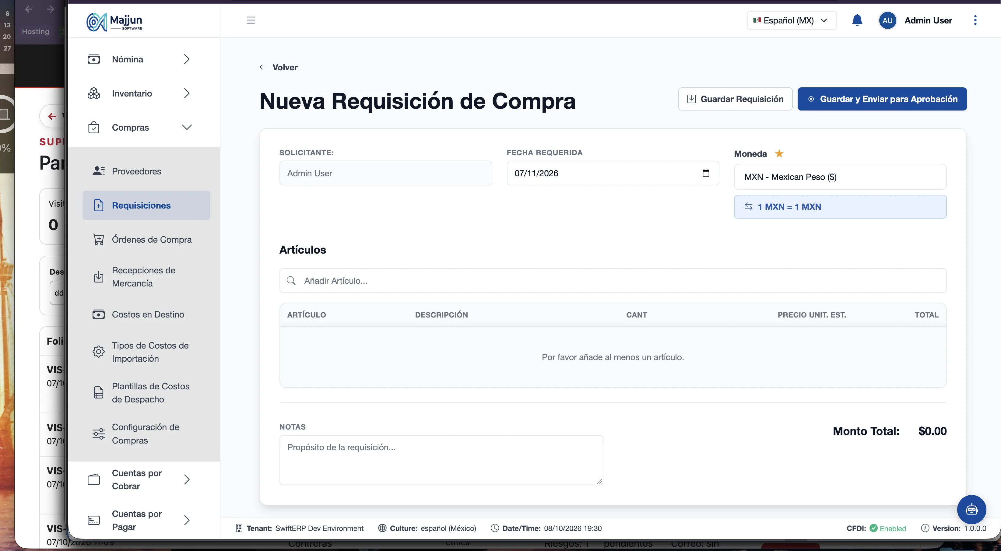 Nueva Requisición de Compra