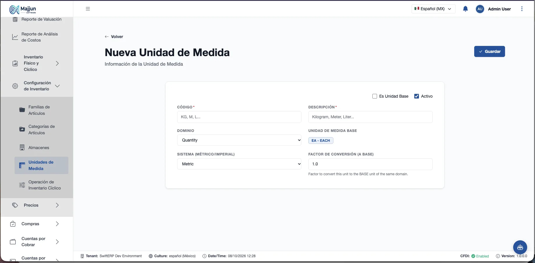 Crear Nueva Unidad de Medida