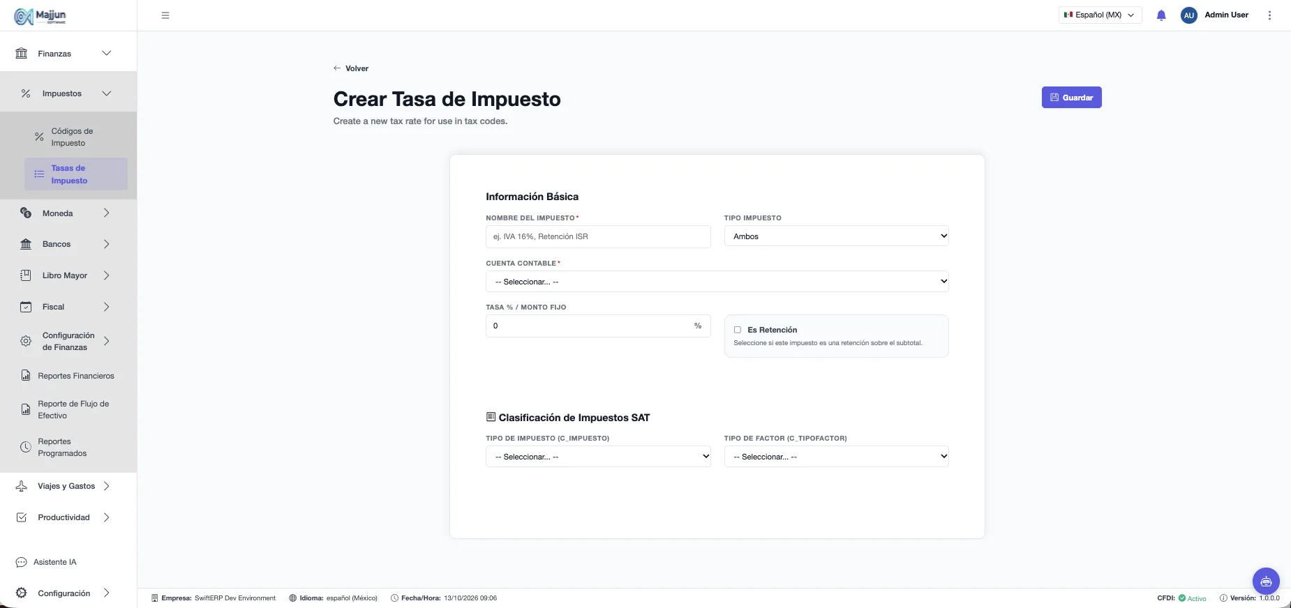 Crear Tasa de Impuesto
