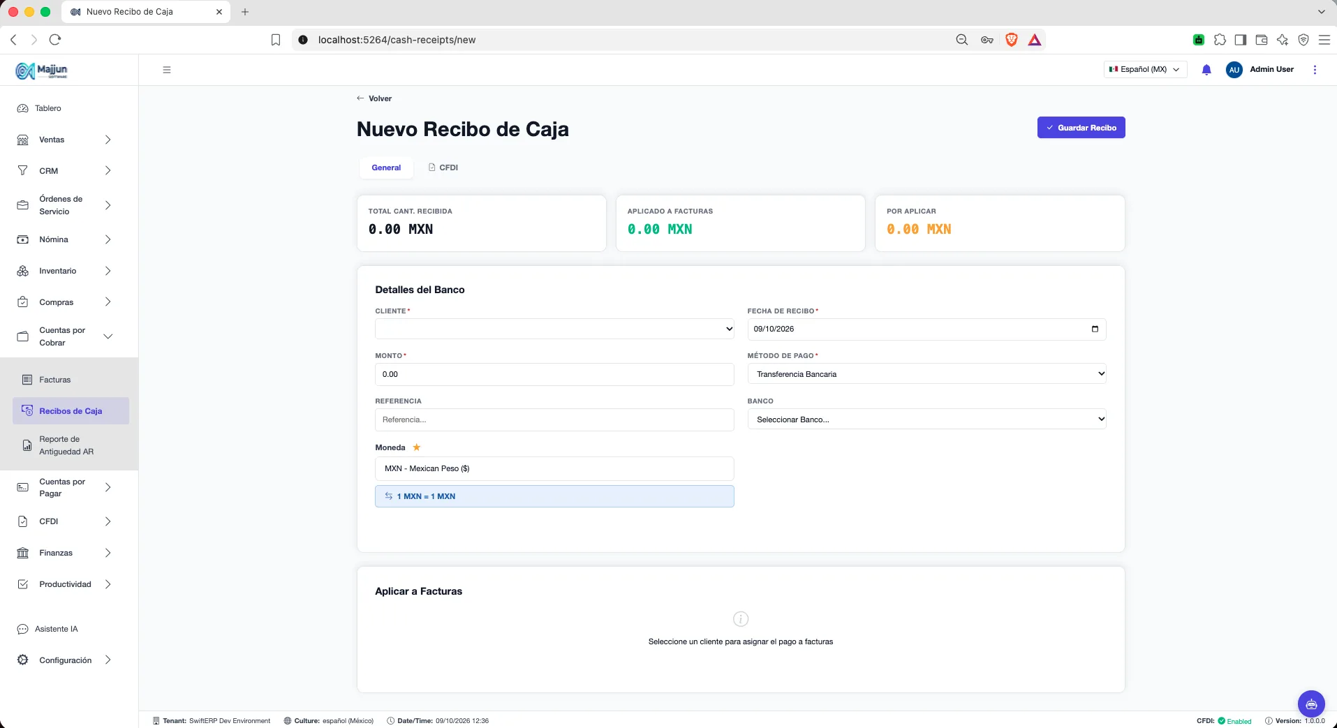 Crear un nuevo recibo de caja