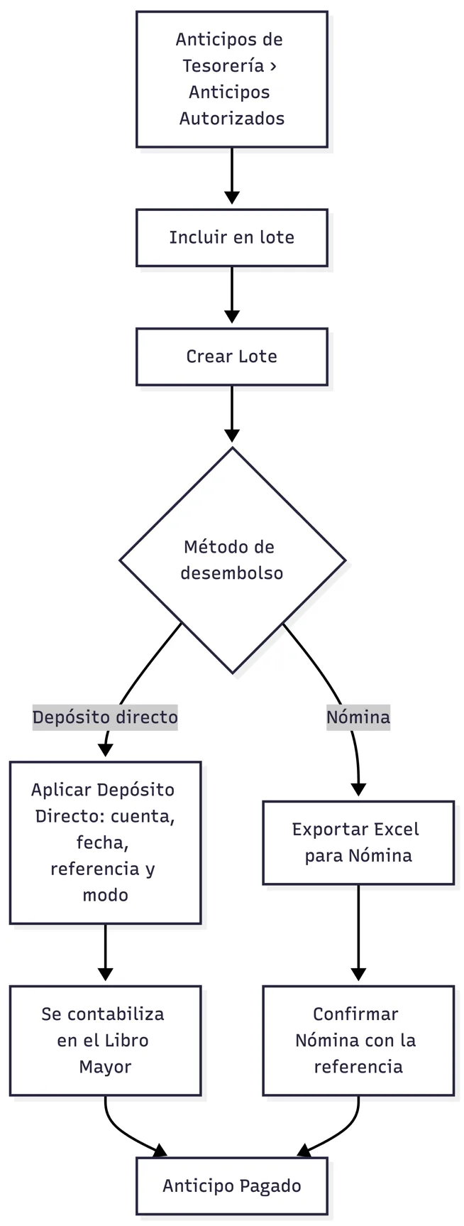 Pago de anticipos en lotes