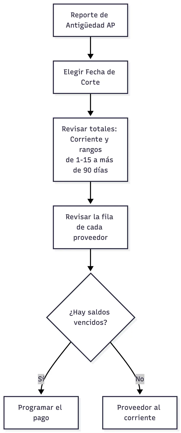 Consulta de la antigüedad de saldos por pagar
