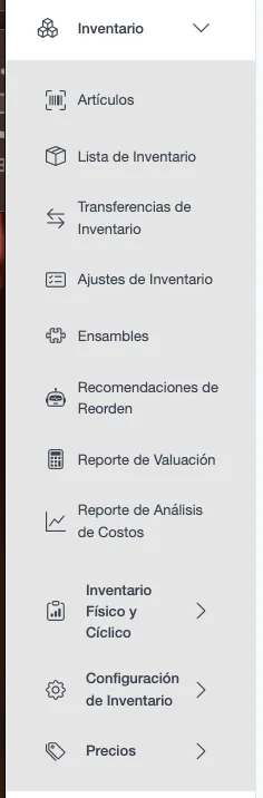 Menú Inventario