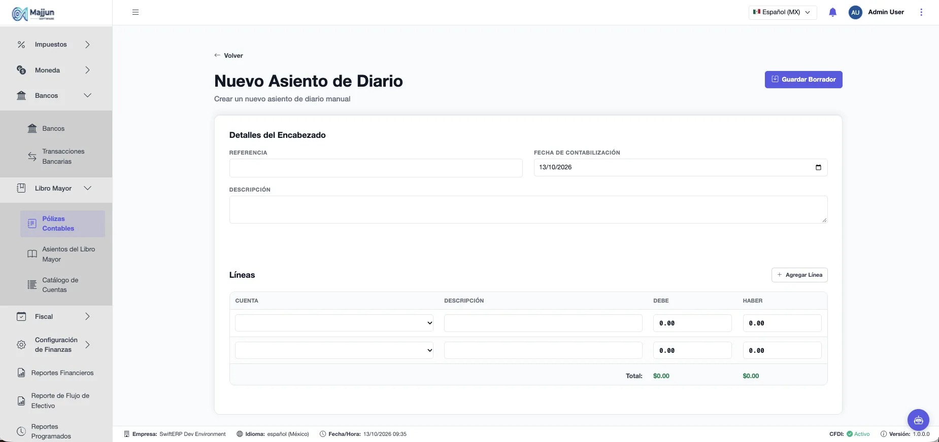 Nuevo asiento de diario