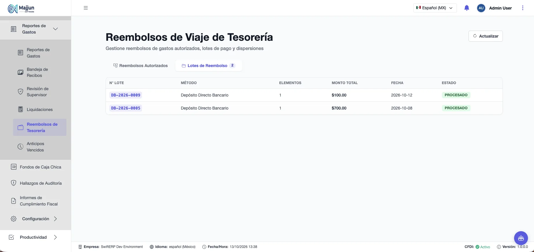 Reembolsos de Viaje de Tesorería