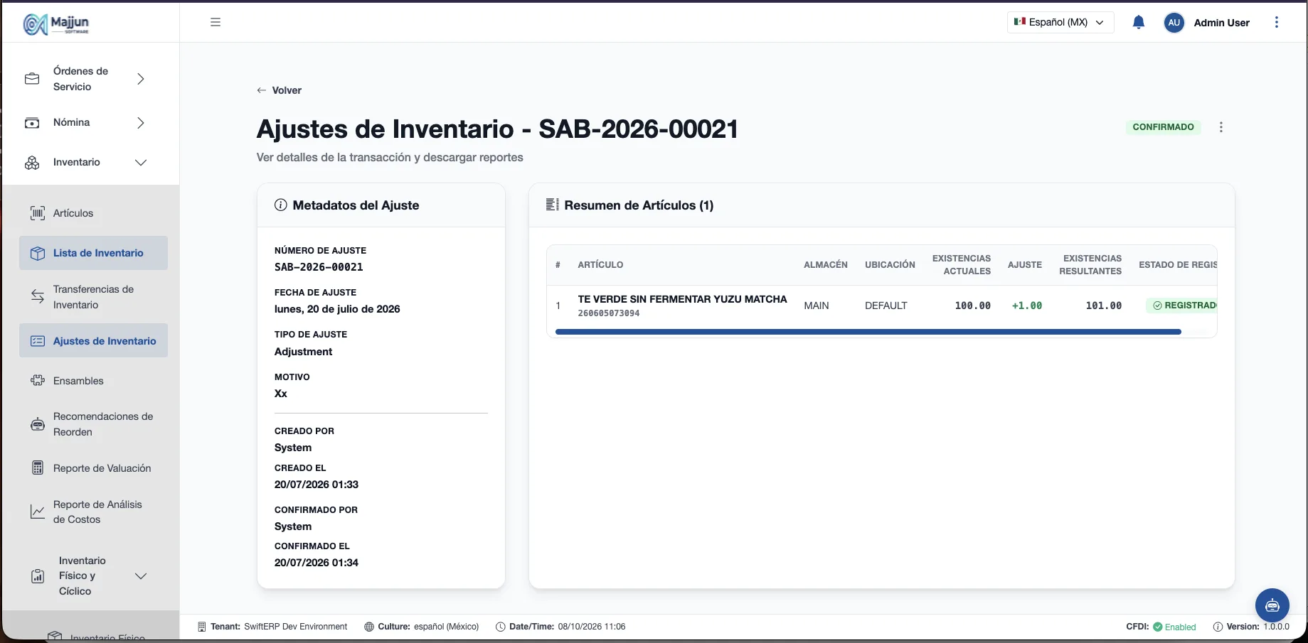 Editar un Ajuste de Inventario