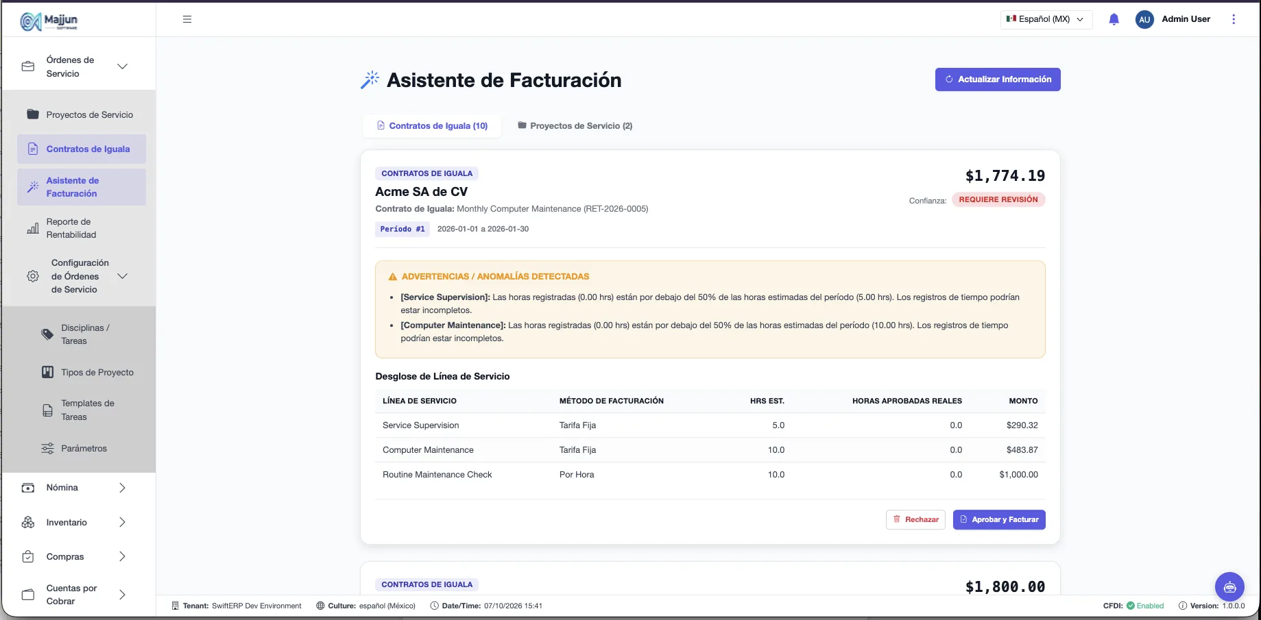 Sugerencia de facturación