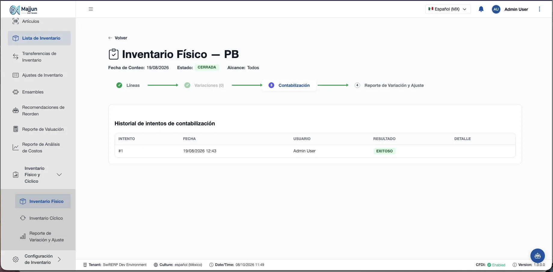 Pestaña Contabilizacion