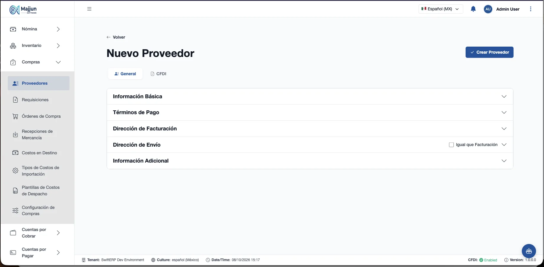 Crear Nuevo Proveedor