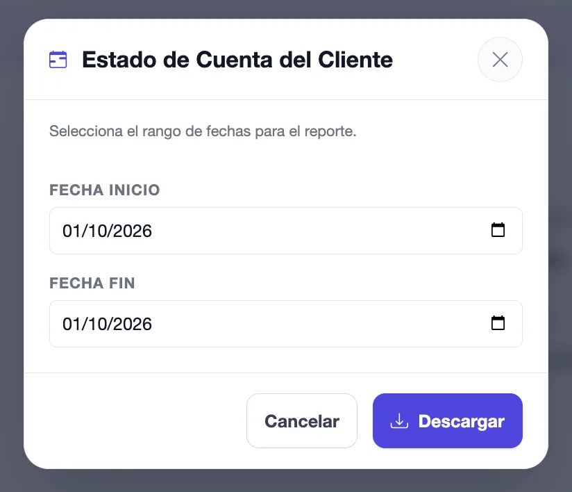 Ventana Estado de Cuenta del Cliente