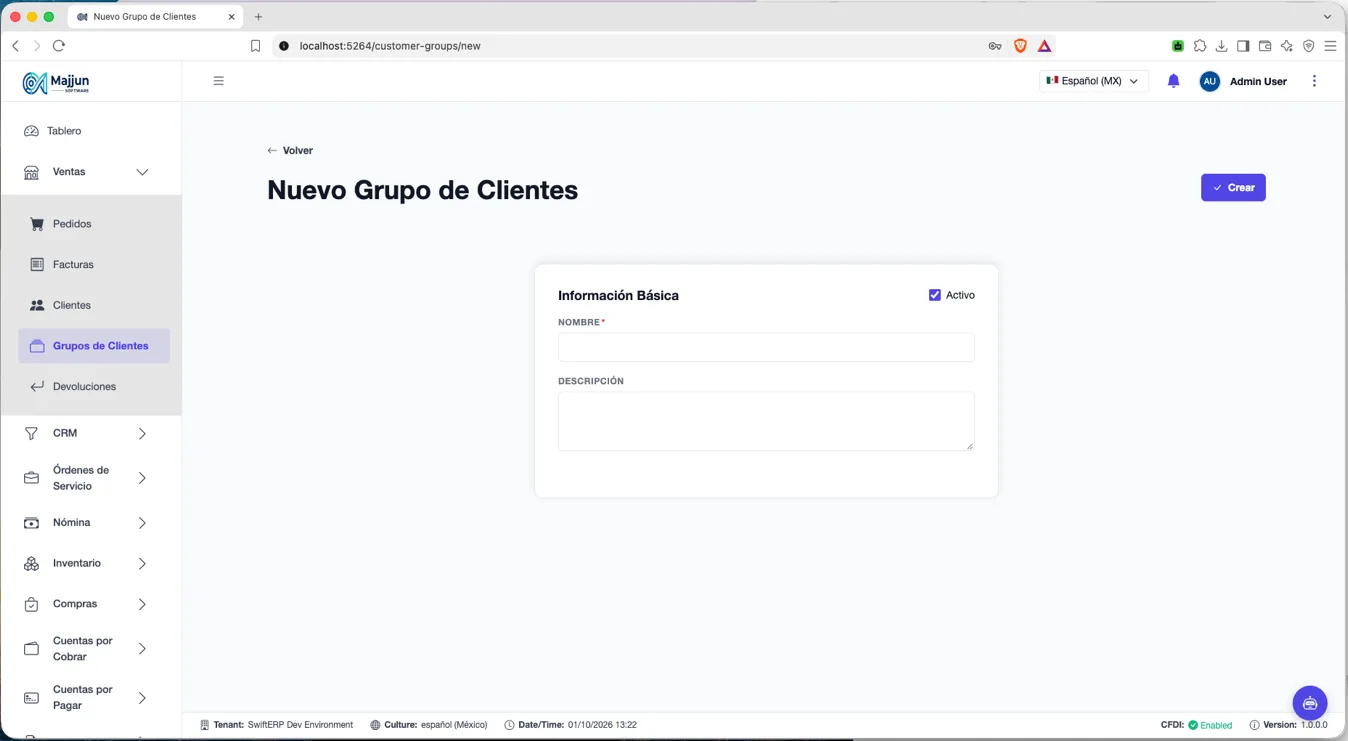 Formulario Nuevo Grupo de Clientes