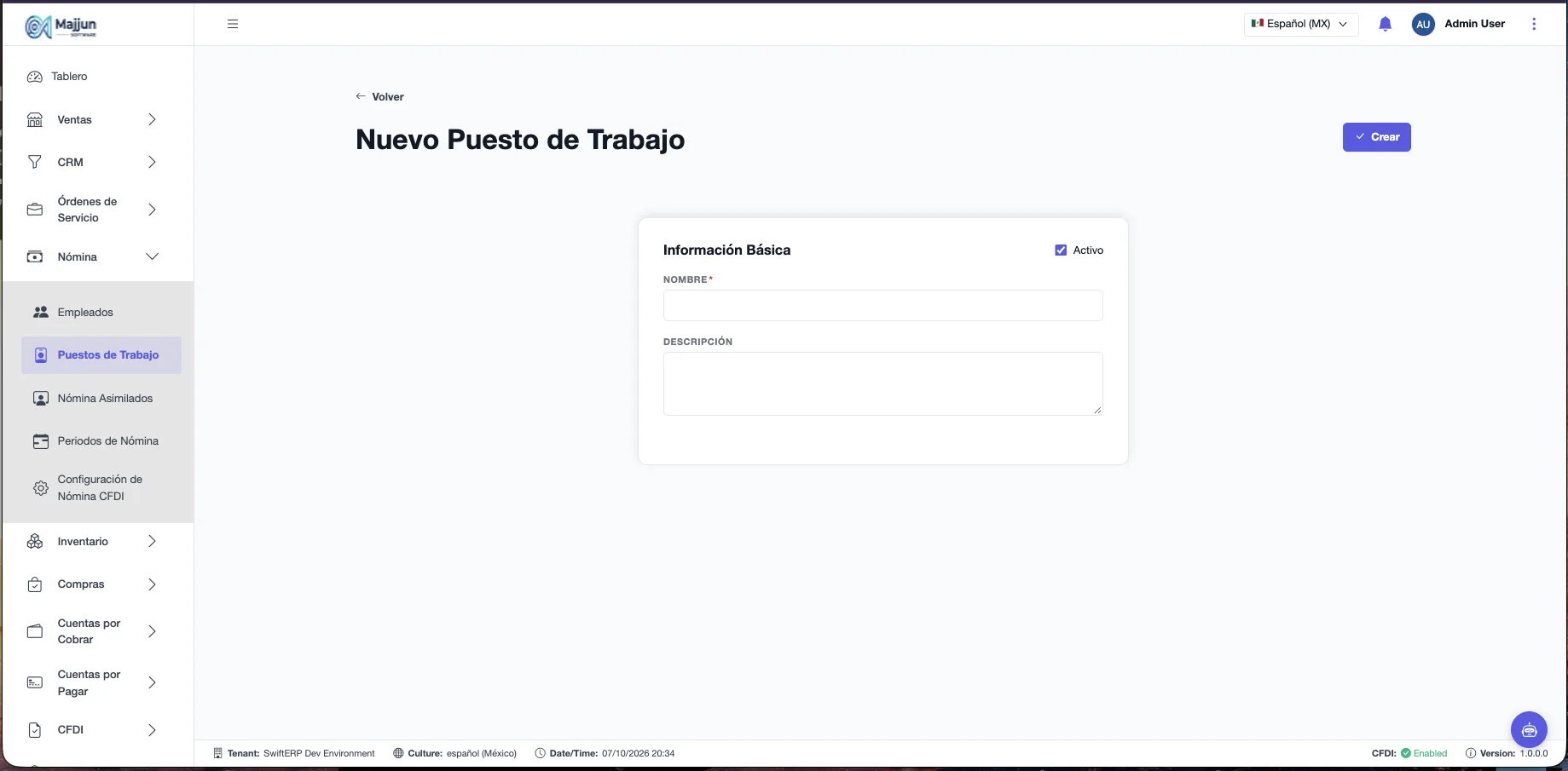 Crear nuevo puesto de trabajo