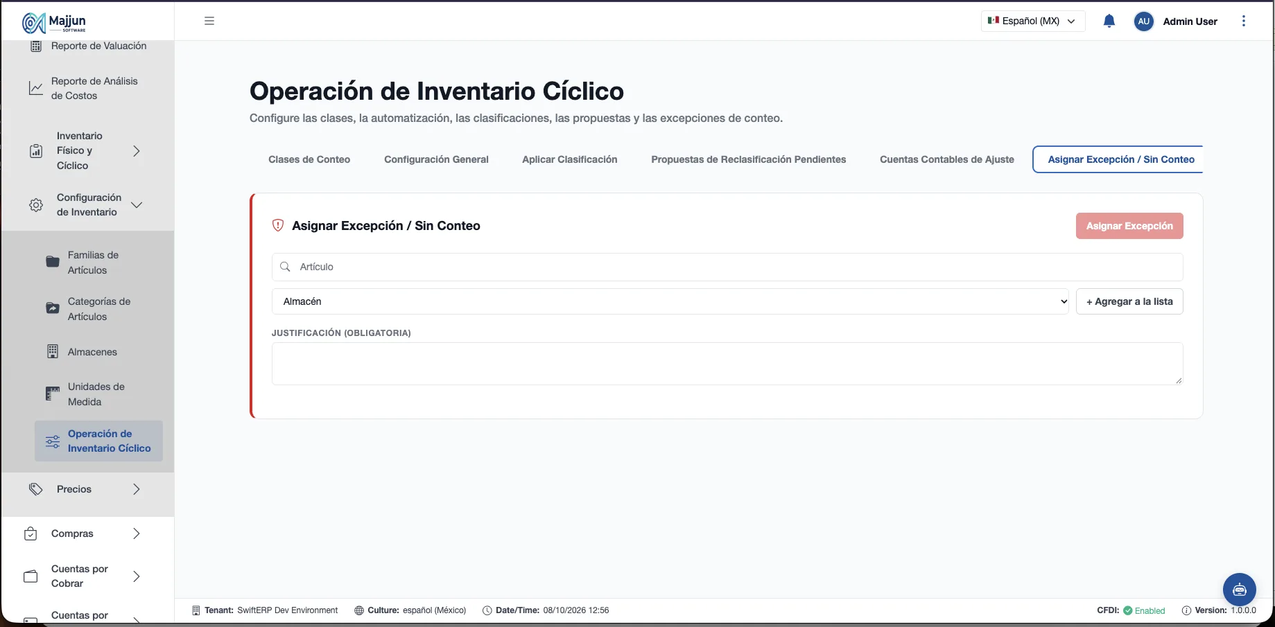 Asignar Excepcion/Sin Conteo