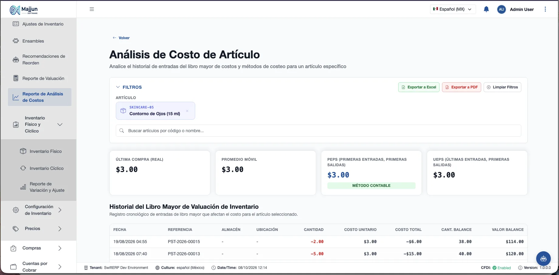 Análisis de Costo de Artículo