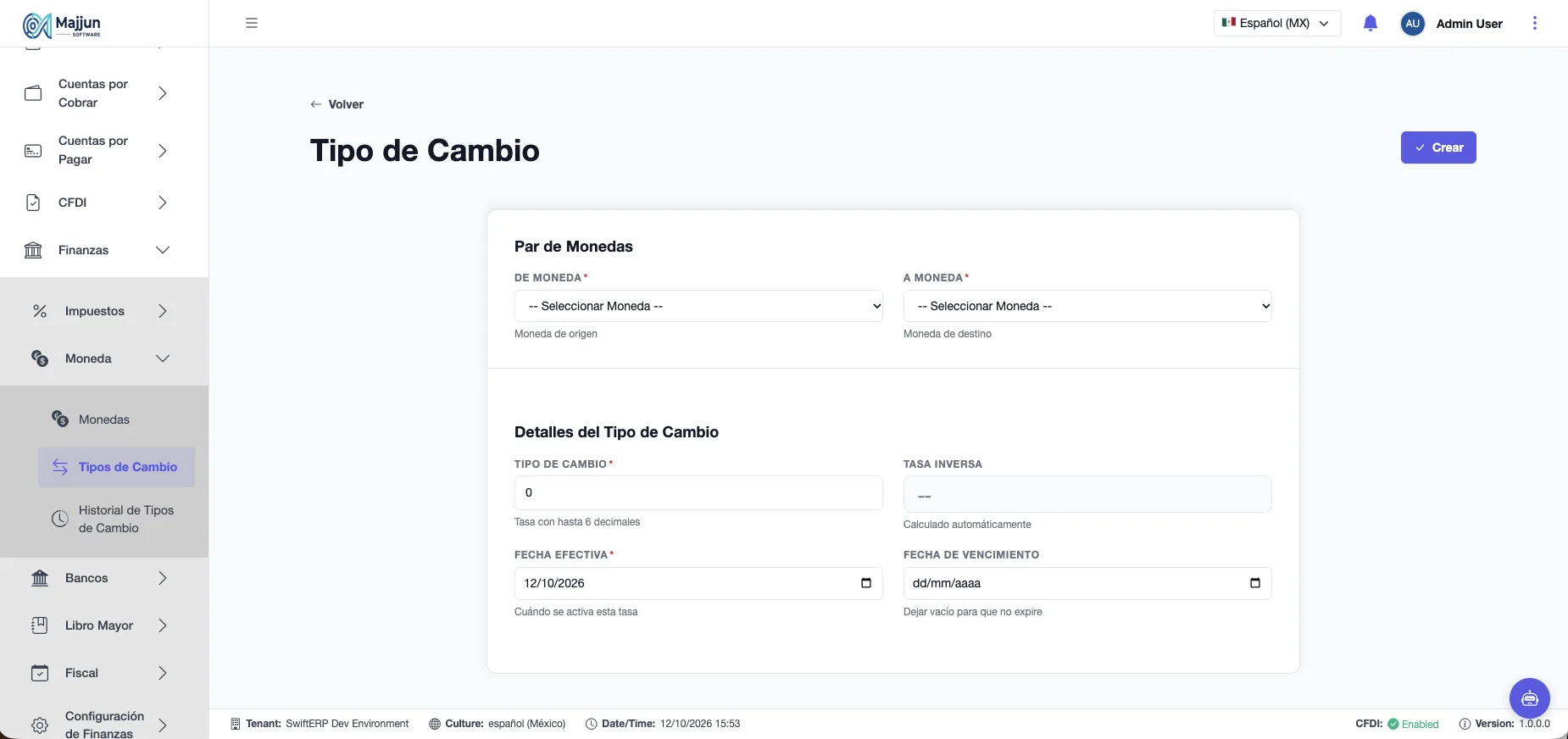 Agregar Nuevo Tipo de Cambio