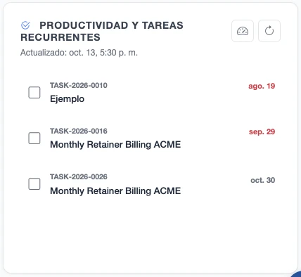 Tarjeta de productividad y tareas recurrentes con casillas para marcar cada tarea